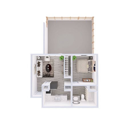 A white dollhouse with a grey wall and a brown floor.
